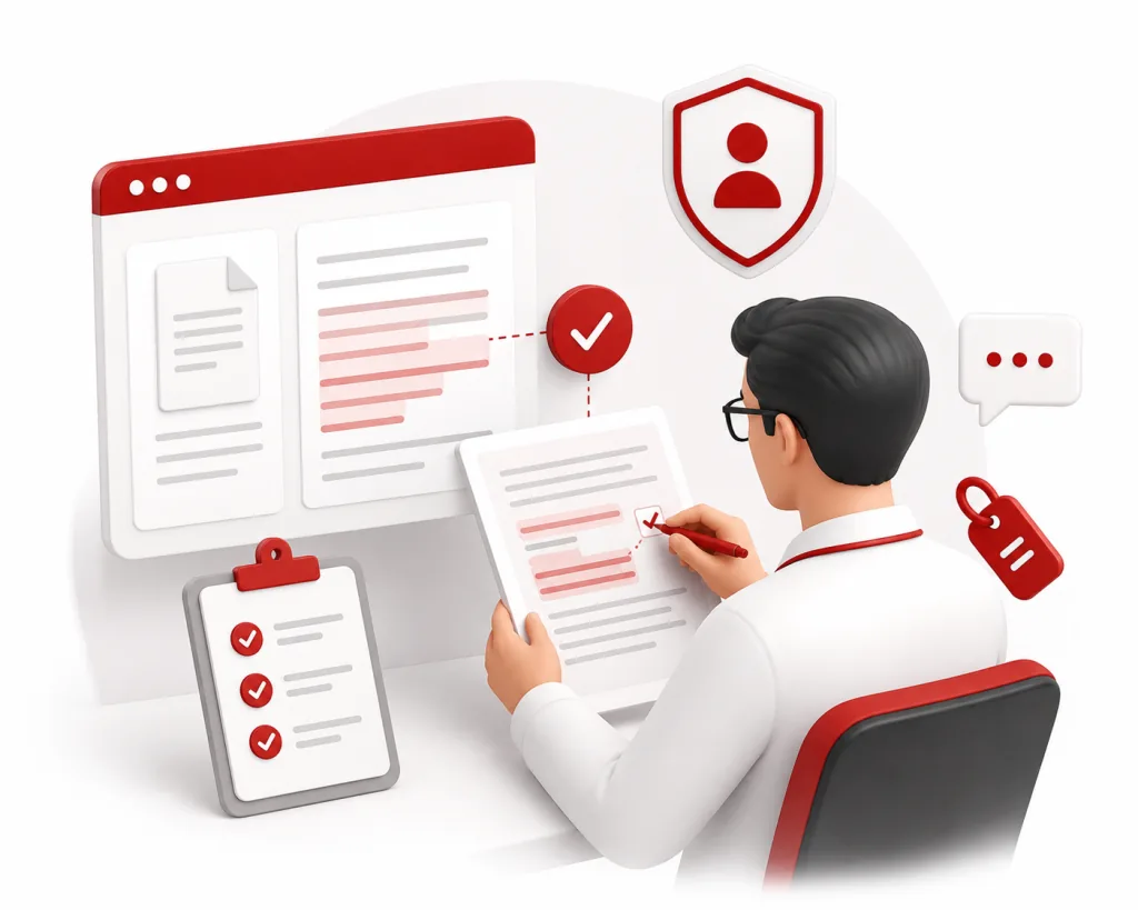 Human reviewer checking medical record checklist